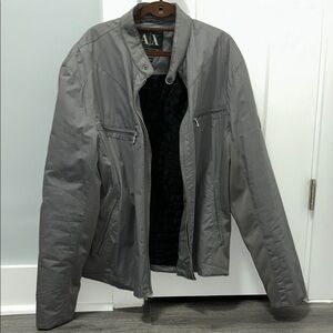 Armani Exchange Gray Lightweight Jacket with Stand-Up Collar
